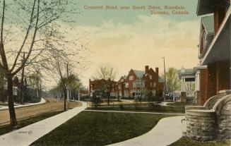 Colour postcard depicting a residential neighbourhood in Rosedale, with several large homes, fr…