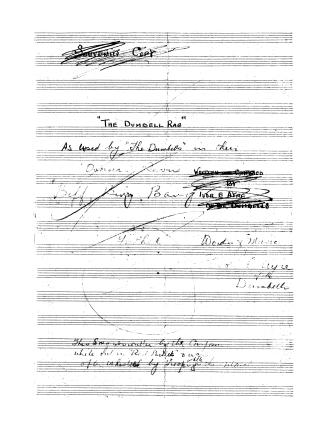 Manuscript score of "The Dumbell rag" on staff paper.