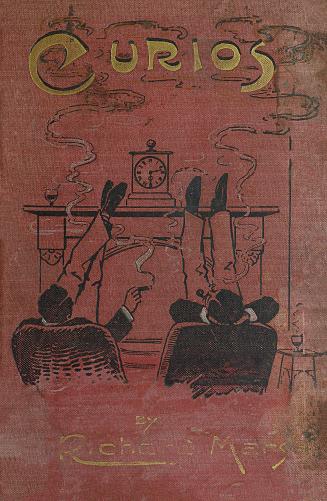 Book cover: red with title and author. Two men smoking with their feet on a mantel.