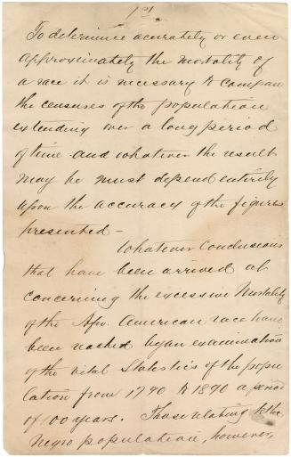 Manuscript, "Notes on the numbers of Negroes in the U.S. from 18th century to present" (black i…