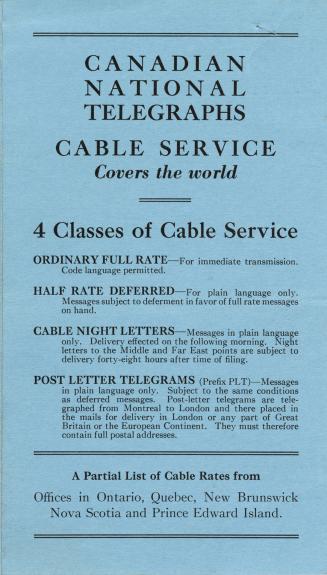 Canadian National Telegraphs cable service covers the world