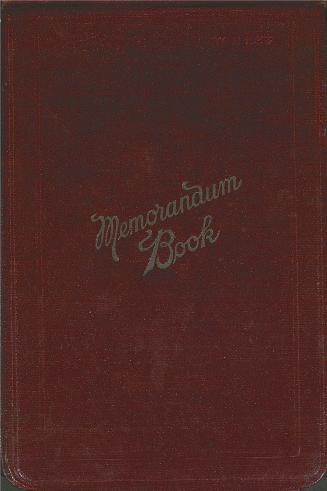 Maroon red cover with title "Memorandum book" in gold.