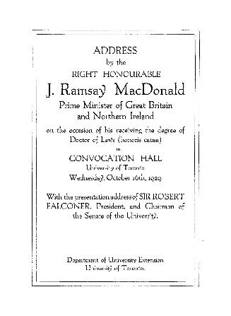 Address by the Right Honourable J. Ramsay MacDonald Prime Minister of Great Britain and Northern Ireland