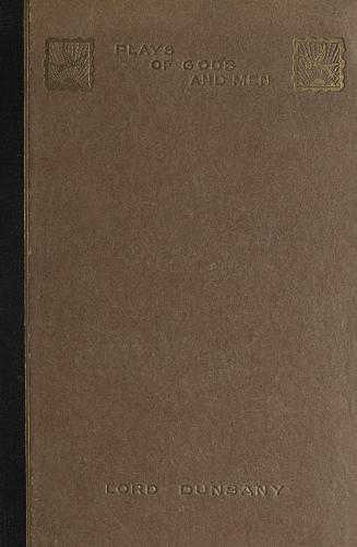 Book cover: Brown paper with title and author in gold. A dog with feathered wings leaping over  ...